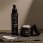 Hendiya men's skincare duo: Le Gel Mousseux, a gentle facial cleanser with aloe vera and prickly pear seed oil, paired with La Crème Intense for a complete routine.