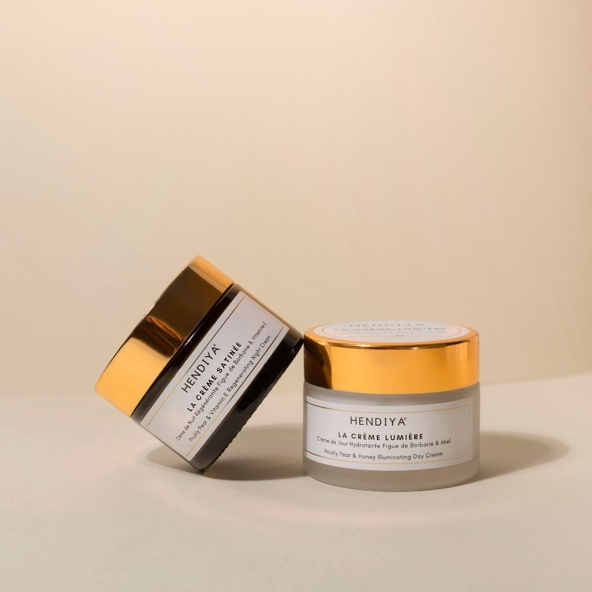 Day and night cream duo by Hendiya® organic: La Crème Lumière and La Crème Satinée